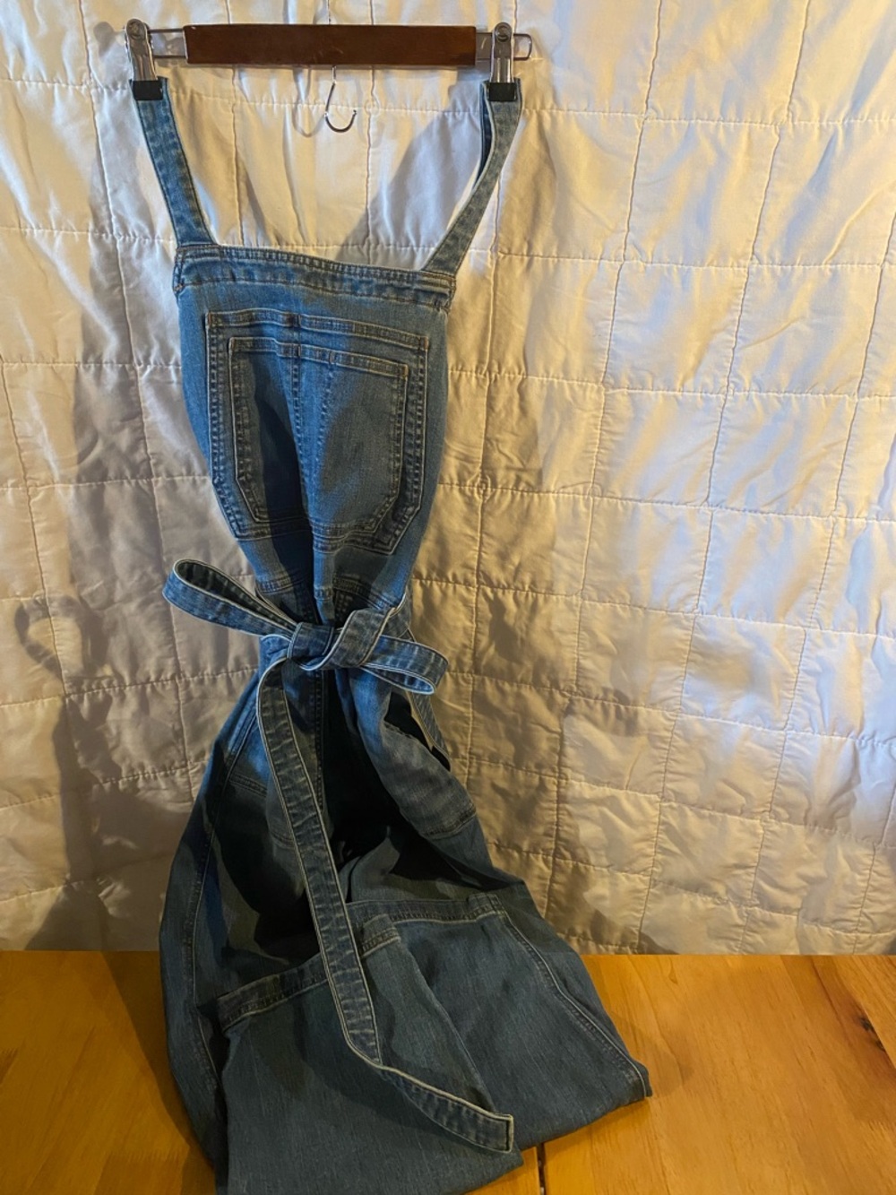 Duluth Trading Co Jean Overalls with cute waist tie!